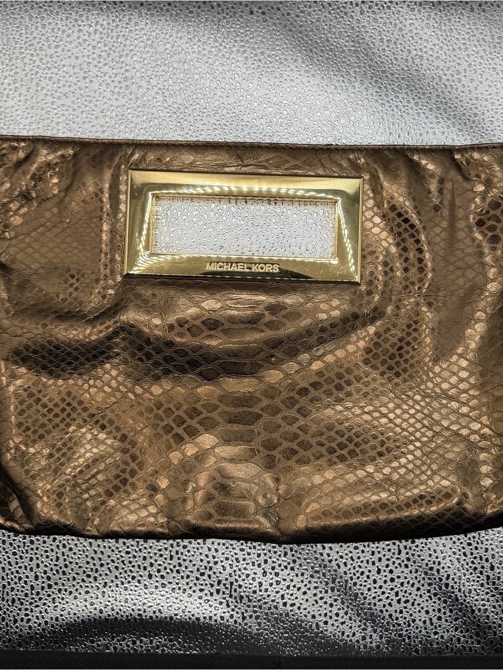 Michael Kors Berkeley Clutch Python -Embossed Leather with Gold Hardware